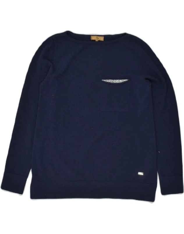 FAY Womens Boat Neck Jumper Sweater UK 10 Small Navy Blue Virgin Wool Knit Fabric Woven Fabric Fleece Fabric FAY Womens Boat Neck Jumper Sweater UK 10 Small Navy Blue Virgin Wool Knit Fabric Woven Fabric Fleece Fabric