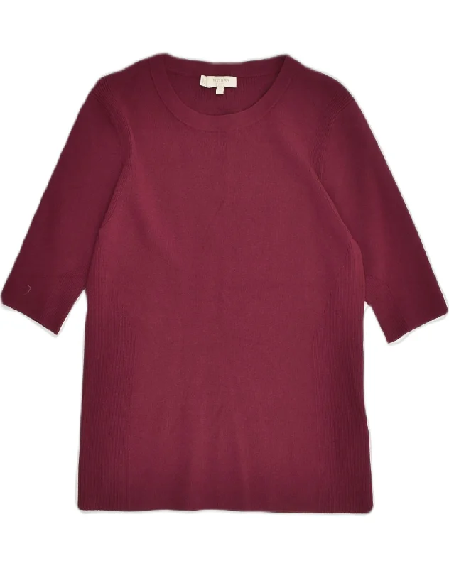 HOBBS Womens 1/2 Sleeve Crew Neck Jumper Sweater UK 12 Medium Burgundy Embroidered Appliqued Beaded HOBBS Womens 1/2 Sleeve Crew Neck Jumper Sweater UK 12 Medium Burgundy Embroidered Appliqued Beaded