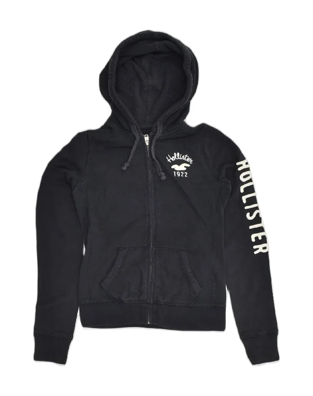 HOLLISTER Womens Graphic Zip Hoodie Sweater UK 10 Small Navy Blue Cotton Iron Safe Non-Iron Wrinkle Free HOLLISTER Womens Graphic Zip Hoodie Sweater UK 10 Small Navy Blue Cotton Iron Safe Non-Iron Wrinkle Free
