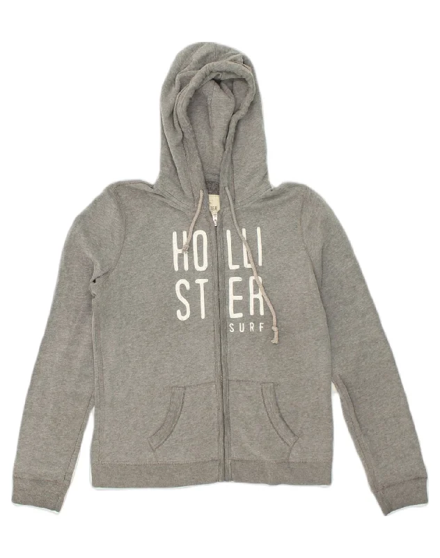 HOLLISTER Womens Graphic Zip Hoodie Sweater UK 16 Large Grey Cotton Terry Blend Velvet Blend Canvas Blend HOLLISTER Womens Graphic Zip Hoodie Sweater UK 16 Large Grey Cotton Terry Blend Velvet Blend Canvas Blend