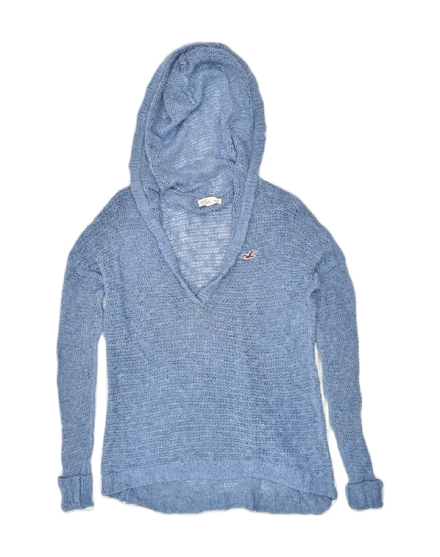 HOLLISTER Womens Hooded V-Neck Jumper Sweater UK 14 Large Blue Boat Neck Shawl Collar Notched Collar HOLLISTER Womens Hooded V-Neck Jumper Sweater UK 14 Large Blue Boat Neck Shawl Collar Notched Collar