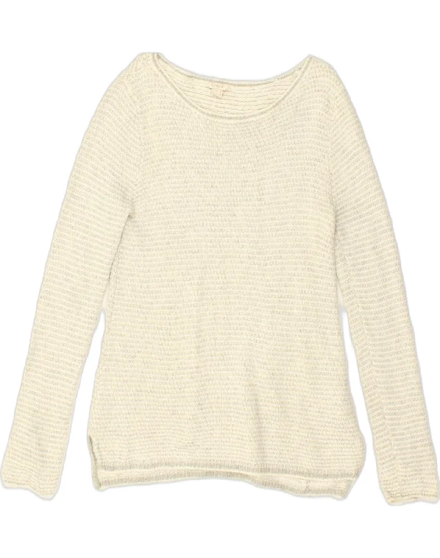 J. CREW Womens Crew Neck Jumper Sweater UK 14 Medium Beige Viscose Nylon Fabric Polyester Fabric Spandex Fabric