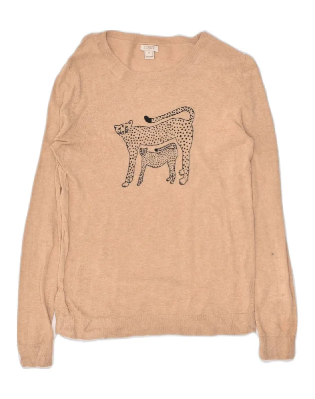 J. CREW Womens Graphic Crew Neck Jumper Sweater UK 6 XS Beige Animal Print Plaid Sweater Polka Dot Checkered J. CREW Womens Graphic Crew Neck Jumper Sweater UK 6 XS Beige Animal Print Plaid Sweater Polka Dot Checkered