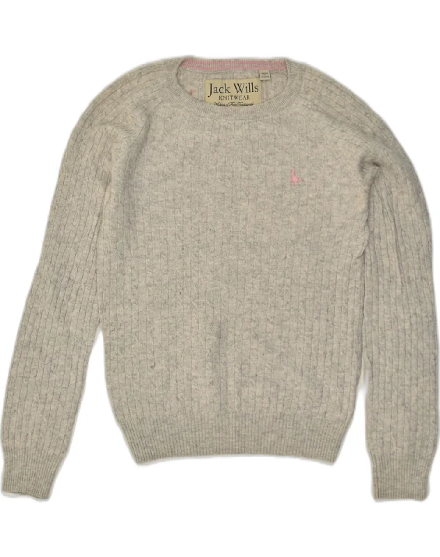 JACK WILLS Womens Crew Neck Jumper Sweater UK 10 Small Grey Cotton Mesh Blend Leather Blend Suede Blend JACK WILLS Womens Crew Neck Jumper Sweater UK 10 Small Grey Cotton Mesh Blend Leather Blend Suede Blend