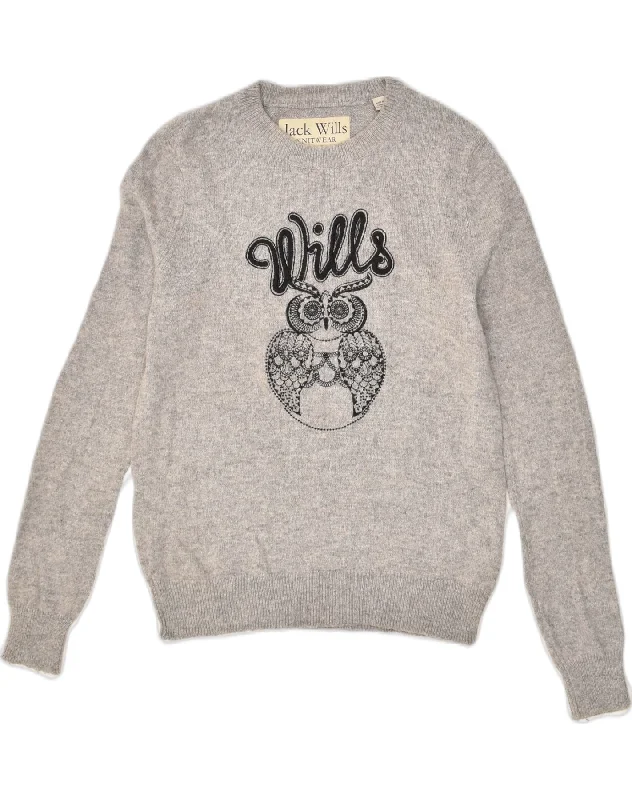 JACK WILLS Womens Graphic Crew Neck Jumper Sweater UK 10 Small Grey Modern Contemporary Chic JACK WILLS Womens Graphic Crew Neck Jumper Sweater UK 10 Small Grey Modern Contemporary Chic