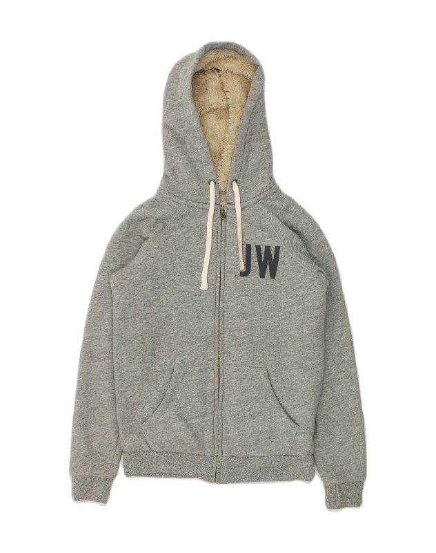 JACK WILLS Womens Graphic Sherpa Zip Hoodie Sweater UK 8 Small Grey Cotton Nylon Fabric Polyester Fabric Spandex Fabric JACK WILLS Womens Graphic Sherpa Zip Hoodie Sweater UK 8 Small Grey Cotton Nylon Fabric Polyester Fabric Spandex Fabric
