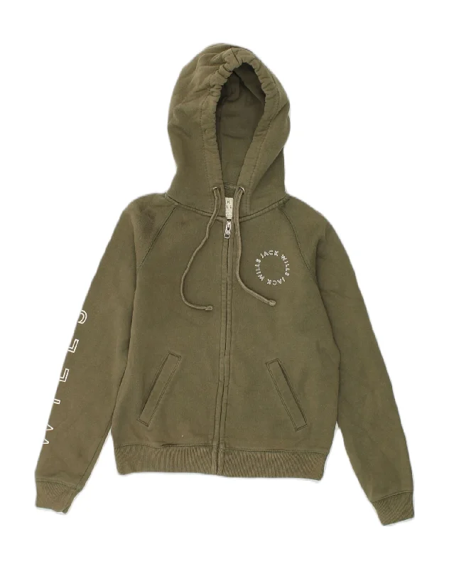 JACK WILLS Womens Graphic Zip Hoodie Sweater UK 6 XS Khaki Cotton Elegant Classic Vintage JACK WILLS Womens Graphic Zip Hoodie Sweater UK 6 XS Khaki Cotton Elegant Classic Vintage