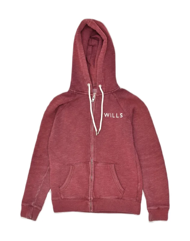 JACK WILLS Womens Zip Hoodie Sweater UK 10 Small Maroon Cotton Welt Pockets Slit Pockets Flap Pockets JACK WILLS Womens Zip Hoodie Sweater UK 10 Small Maroon Cotton Welt Pockets Slit Pockets Flap Pockets