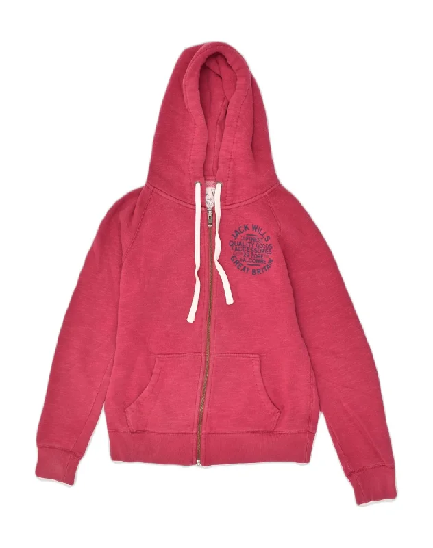 JACK WILLS Womens Zip Hoodie Sweater UK 10 Small Pink Cotton Graphic Sweater Embroidered Appliqued JACK WILLS Womens Zip Hoodie Sweater UK 10 Small Pink Cotton Graphic Sweater Embroidered Appliqued