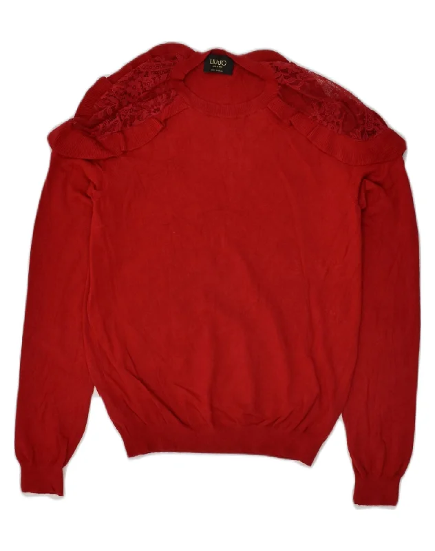 LIU JO Womens Crew Neck Jumper Sweater UK 12 Medium Red Terry Blend Velvet Blend Canvas Blend LIU JO Womens Crew Neck Jumper Sweater UK 12 Medium Red Terry Blend Velvet Blend Canvas Blend