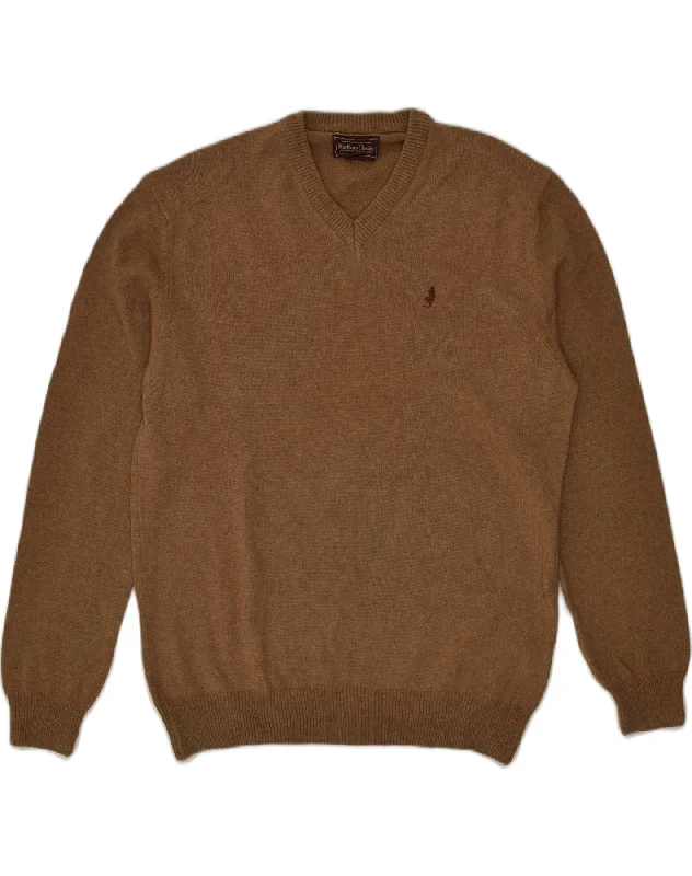 MARLBORO CLASSICS Womens V-Neck Jumper Sweater 2XL Brown Wool Fitted Loose Oversized MARLBORO CLASSICS Womens V-Neck Jumper Sweater 2XL Brown Wool Fitted Loose Oversized