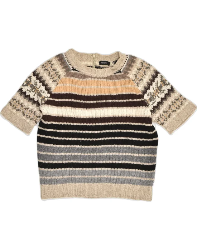 MAX & CO. Womens Short Sleeve Crew Neck Jumper Sweater UK 14 Large Brown Chenille Brocade Lace MAX & CO. Womens Short Sleeve Crew Neck Jumper Sweater UK 14 Large Brown Chenille Brocade Lace