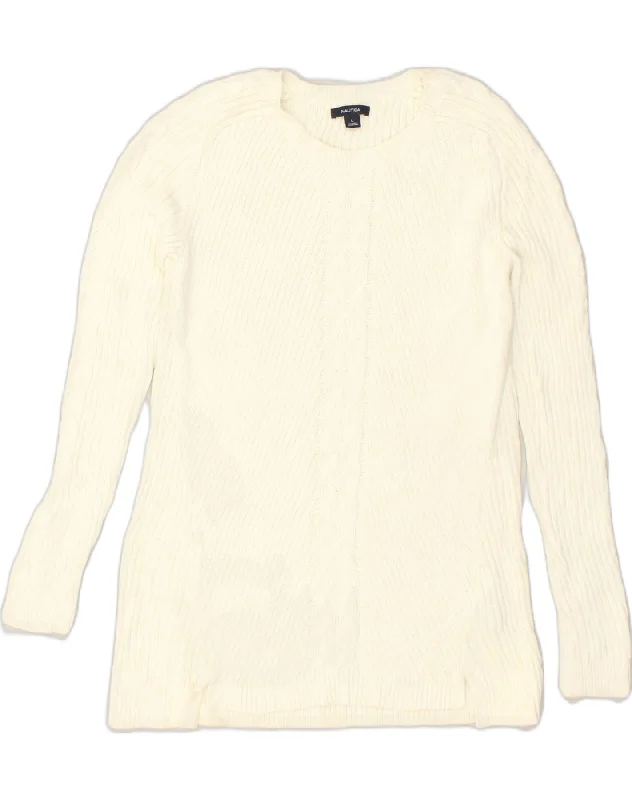 NAUTICA Womens Crew Neck Jumper Sweater UK 14 Large White Cotton Lightweight Heavyweight Midweight