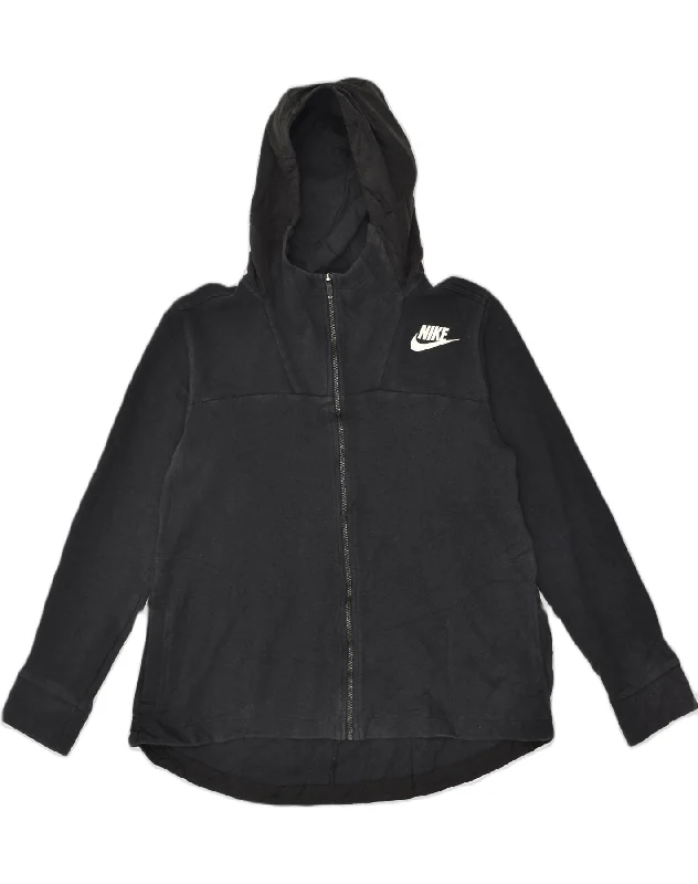 NIKE Womens Zip Hoodie Sweater UK 14 Medium Black Cotton Open Front Closed Front Wrap Front NIKE Womens Zip Hoodie Sweater UK 14 Medium Black Cotton Open Front Closed Front Wrap Front