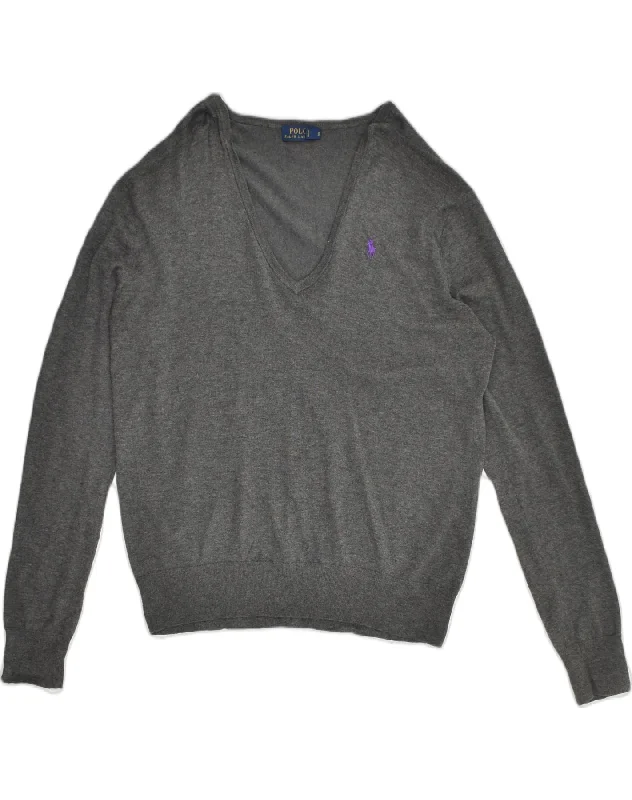 POLO RALPH LAUREN Womens V-Neck Jumper Sweater UK 16 Large Grey Cotton Elegant Classic Vintage POLO RALPH LAUREN Womens V-Neck Jumper Sweater UK 16 Large Grey Cotton Elegant Classic Vintage