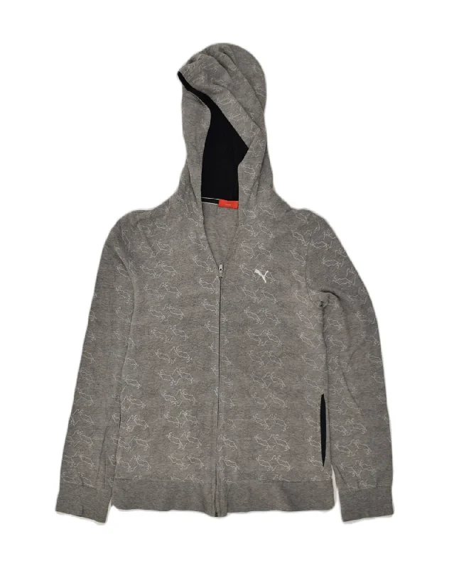 PUMA Womens Graphic Zip Hoodie Sweater UK 10 Small Grey Cotton Zippered Front Buttoned Front Snap Front PUMA Womens Graphic Zip Hoodie Sweater UK 10 Small Grey Cotton Zippered Front Buttoned Front Snap Front
