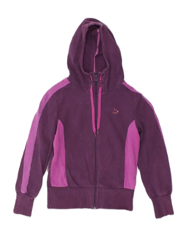 PUMA Womens Zip Hoodie Sweater UK 12 Medium Purple Colourblock Cotton Terry Terry Cloth Terry Knit PUMA Womens Zip Hoodie Sweater UK 12 Medium Purple Colourblock Cotton Terry Terry Cloth Terry Knit