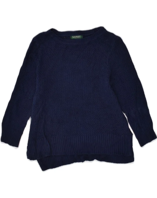 RALPH LAUREN Womens Button Neck Jumper Sweater UK 14 Large Navy Blue Handmade Hand-knitted Hand-woven RALPH LAUREN Womens Button Neck Jumper Sweater UK 14 Large Navy Blue Handmade Hand-knitted Hand-woven