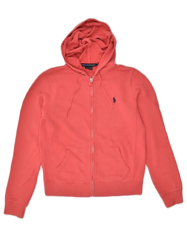 RALPH LAUREN Womens Zip Hoodie Sweater UK 14 Medium Red Cotton Collared Crew Neck Turtle Neck RALPH LAUREN Womens Zip Hoodie Sweater UK 14 Medium Red Cotton Collared Crew Neck Turtle Neck