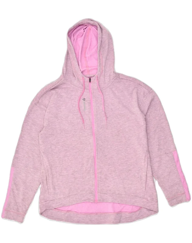 REEBOK Womens Zip Hoodie Sweater UK 12-14 Medium Pink Polyester Fitted Loose Oversized REEBOK Womens Zip Hoodie Sweater UK 12-14 Medium Pink Polyester Fitted Loose Oversized