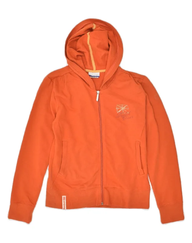 REEBOK Womens Zip Hoodie Sweater UK 12 Medium Orange Cotton Tailored Straight A-Line