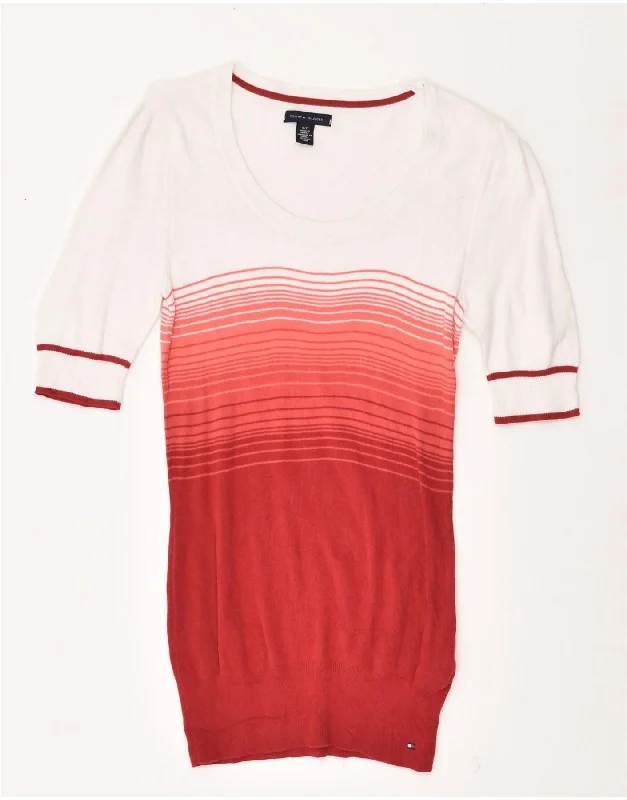 TOMMY HILFIGER Womens 3/4 Sleeve Boat Neck Jumper Sweater UK 8 Small White Denim Fabric Leather Fabric Suede Fabric TOMMY HILFIGER Womens 3/4 Sleeve Boat Neck Jumper Sweater UK 8 Small White Denim Fabric Leather Fabric Suede Fabric