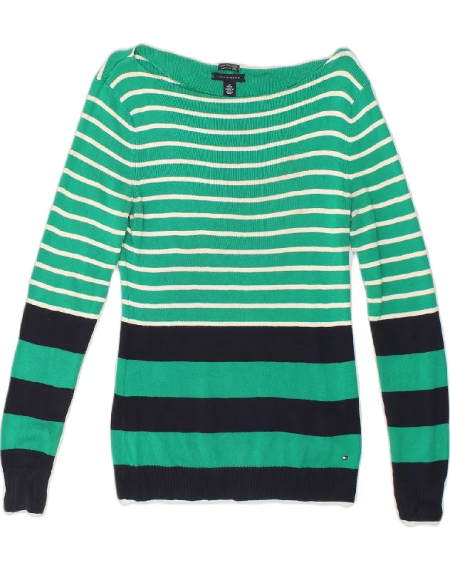 TOMMY HILFIGER Womens Boat Neck Jumper Sweater UK 12 Medium Green Striped Oversized Loose Flowy TOMMY HILFIGER Womens Boat Neck Jumper Sweater UK 12 Medium Green Striped Oversized Loose Flowy