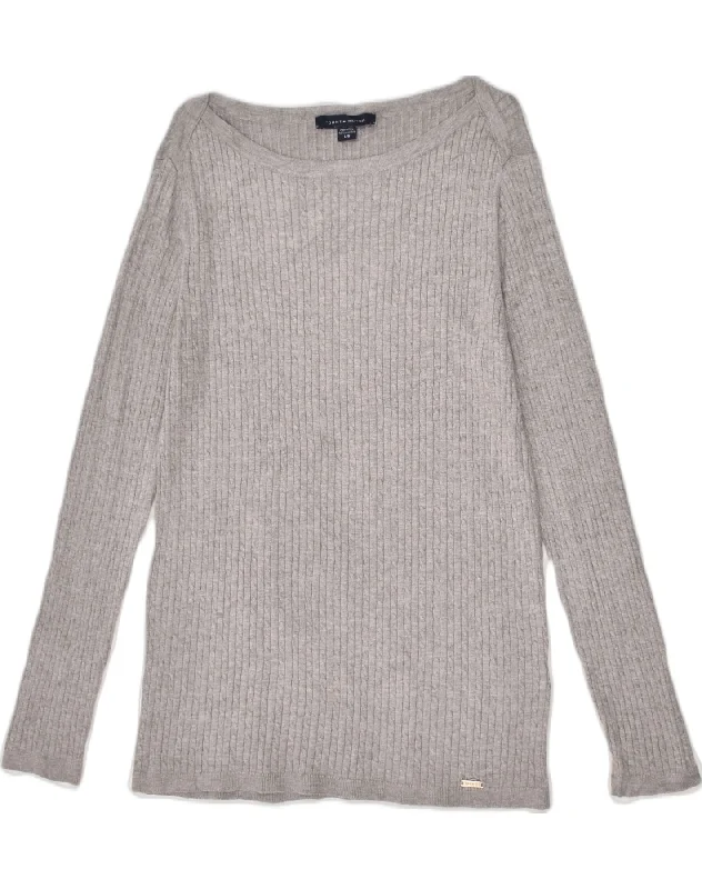 TOMMY HILFIGER Womens Boat Neck Jumper Sweater UK 14 Large Grey Viscose Cashmere Blend Cotton Blend Poly Blend TOMMY HILFIGER Womens Boat Neck Jumper Sweater UK 14 Large Grey Viscose Cashmere Blend Cotton Blend Poly Blend