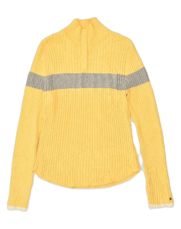 TOMMY HILFIGER Womens Button Neck Jumper Sweater UK 14 Large Yellow Sequined Glittery Shiny TOMMY HILFIGER Womens Button Neck Jumper Sweater UK 14 Large Yellow Sequined Glittery Shiny