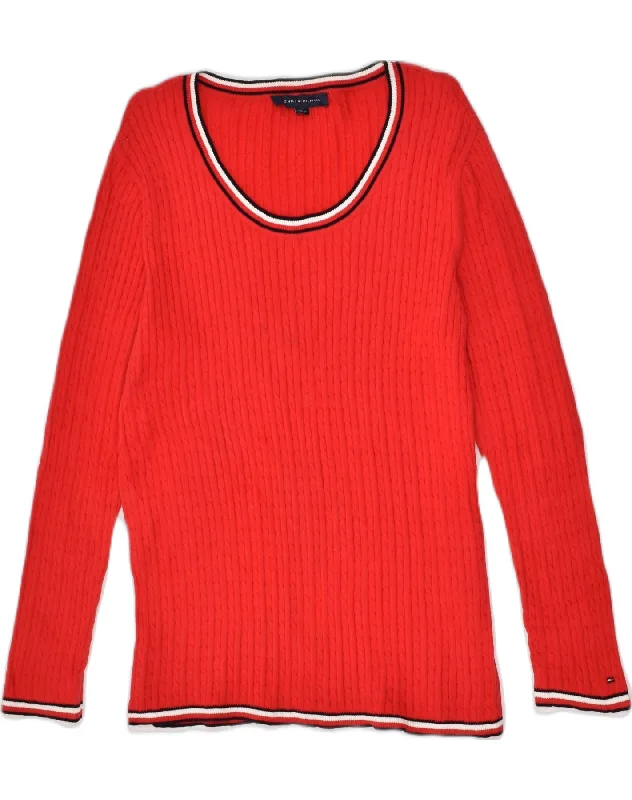TOMMY HILFIGER Womens Crew Neck Jumper Sweater UK 14 Large Red Cotton Spandex Blend Rayon Blend Denim Blend TOMMY HILFIGER Womens Crew Neck Jumper Sweater UK 14 Large Red Cotton Spandex Blend Rayon Blend Denim Blend