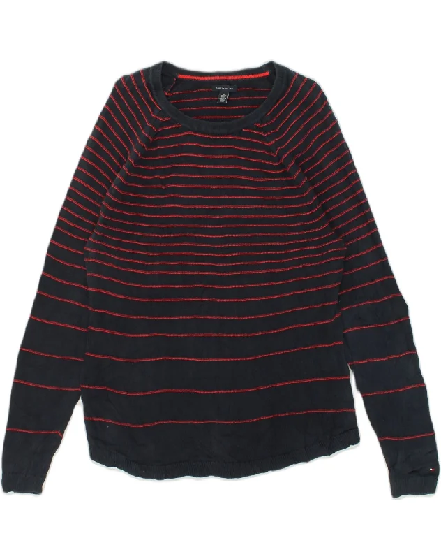 TOMMY HILFIGER Womens Crew Neck Jumper Sweater UK 18 XL Navy Blue Striped Mesh Sweater Canvas Denim TOMMY HILFIGER Womens Crew Neck Jumper Sweater UK 18 XL Navy Blue Striped Mesh Sweater Canvas Denim