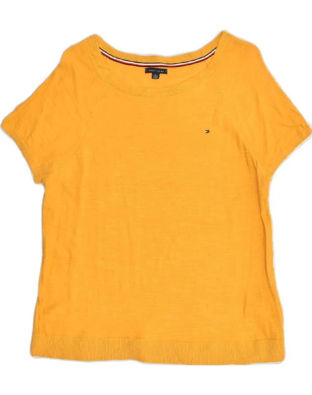 TOMMY HILFIGER Womens Crew Neck Jumper Sweater UK 18 XL Yellow Cotton Toggled Drawstring Belted TOMMY HILFIGER Womens Crew Neck Jumper Sweater UK 18 XL Yellow Cotton Toggled Drawstring Belted