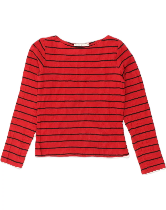 TOMMY HILFIGER Womens Crop Crew Neck Jumper Sweater UK 14 Large Red Ribbed Striped Patterned TOMMY HILFIGER Womens Crop Crew Neck Jumper Sweater UK 14 Large Red Ribbed Striped Patterned