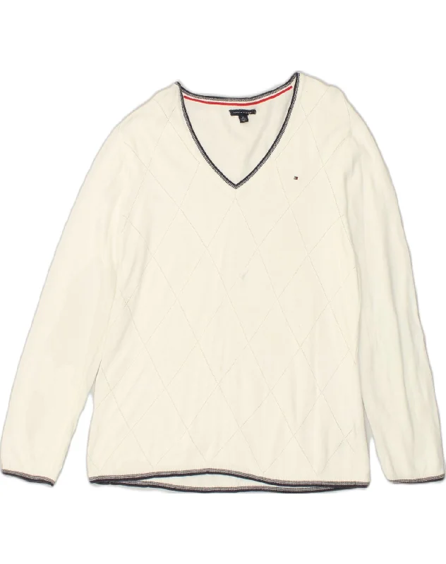 TOMMY HILFIGER Womens Slim Fit V-Neck Jumper Sweater XL White Zippered Front Buttoned Front Snap Front TOMMY HILFIGER Womens Slim Fit V-Neck Jumper Sweater XL White Zippered Front Buttoned Front Snap Front