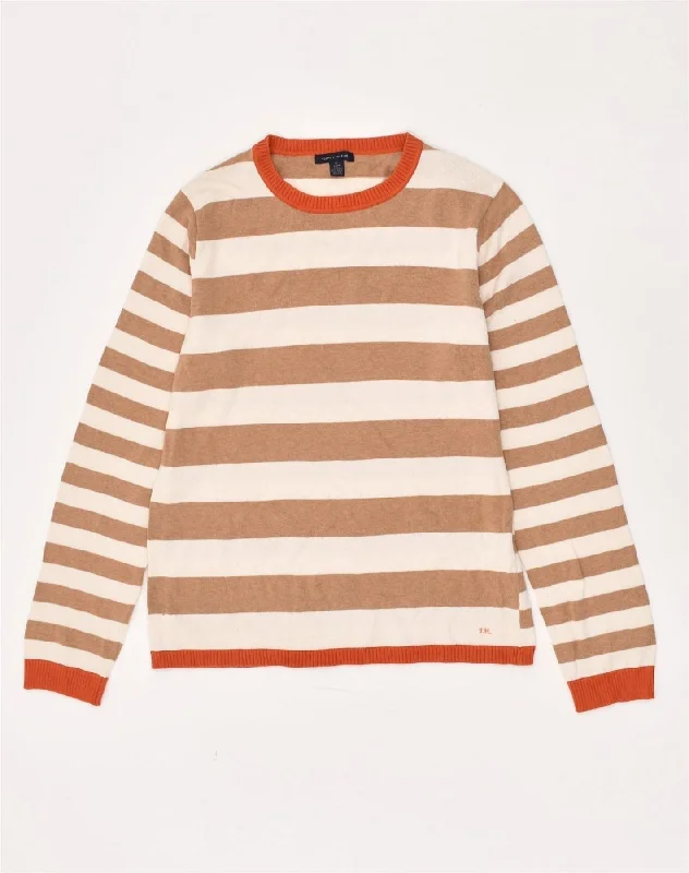 TOMMY HILFIGER Womens Tall Crew Neck Jumper Sweater UK 18 XL Brown Striped Sweater Knitwear Pullover TOMMY HILFIGER Womens Tall Crew Neck Jumper Sweater UK 18 XL Brown Striped Sweater Knitwear Pullover