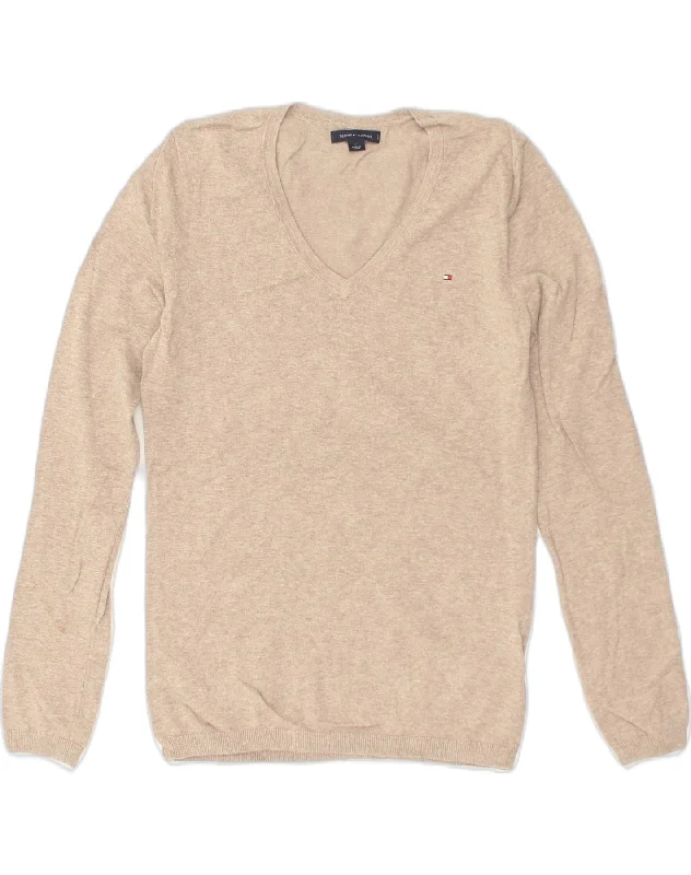 TOMMY HILFIGER Womens V-Neck Jumper Sweater UK 10 Small Beige Cotton Lightweight Heavyweight Midweight TOMMY HILFIGER Womens V-Neck Jumper Sweater UK 10 Small Beige Cotton Lightweight Heavyweight Midweight