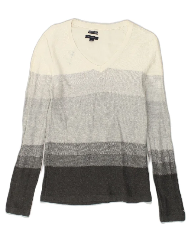 TOMMY HILFIGER Womens V-Neck Jumper Sweater UK 10 Small Grey Striped Solid Print Embellished TOMMY HILFIGER Womens V-Neck Jumper Sweater UK 10 Small Grey Striped Solid Print Embellished
