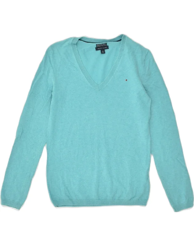 TOMMY HILFIGER Womens V-Neck Jumper Sweater UK 10 Small Turquoise Cotton Rayon Fabric Velvet Fabric Corduroy Fabric TOMMY HILFIGER Womens V-Neck Jumper Sweater UK 10 Small Turquoise Cotton Rayon Fabric Velvet Fabric Corduroy Fabric