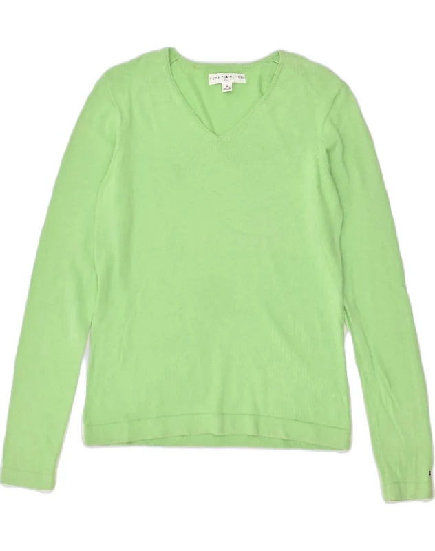 TOMMY HILFIGER Womens V-Neck Jumper Sweater UK 12 Medium Green Cotton Rayon Fabric Velvet Fabric Corduroy Fabric TOMMY HILFIGER Womens V-Neck Jumper Sweater UK 12 Medium Green Cotton Rayon Fabric Velvet Fabric Corduroy Fabric