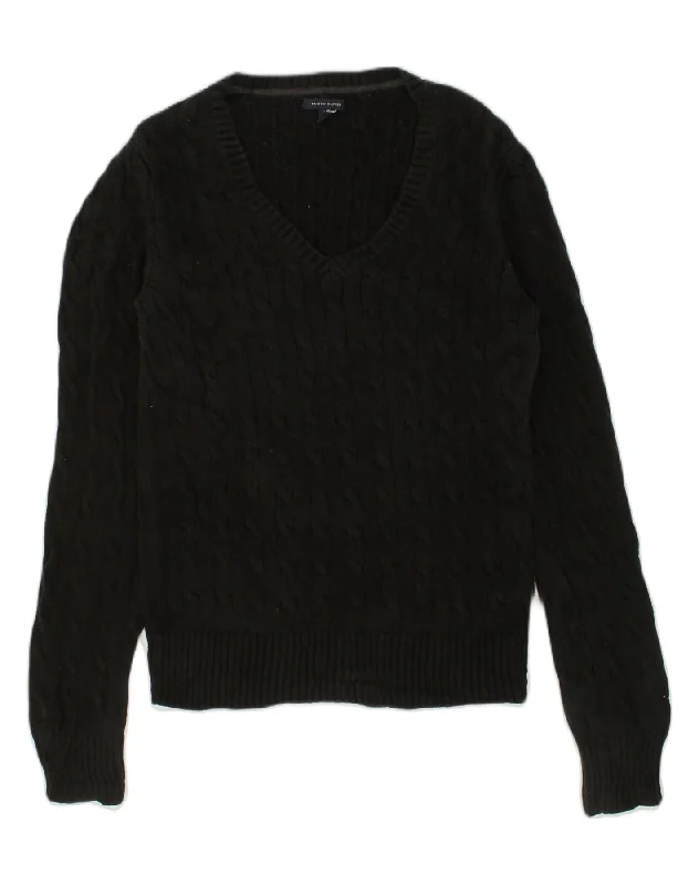 TOMMY HILFIGER Womens V-Neck Jumper Sweater UK 14 Large Black Cotton Fleece Fabric Down Fabric Feather Fabric TOMMY HILFIGER Womens V-Neck Jumper Sweater UK 14 Large Black Cotton Fleece Fabric Down Fabric Feather Fabric