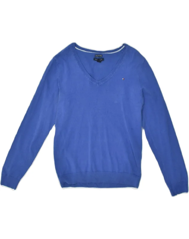 TOMMY HILFIGER Womens V-Neck Jumper Sweater UK 14 Large Blue Cotton Wool Sweater Cotton Sweater Cashmere Sweater TOMMY HILFIGER Womens V-Neck Jumper Sweater UK 14 Large Blue Cotton Wool Sweater Cotton Sweater Cashmere Sweater