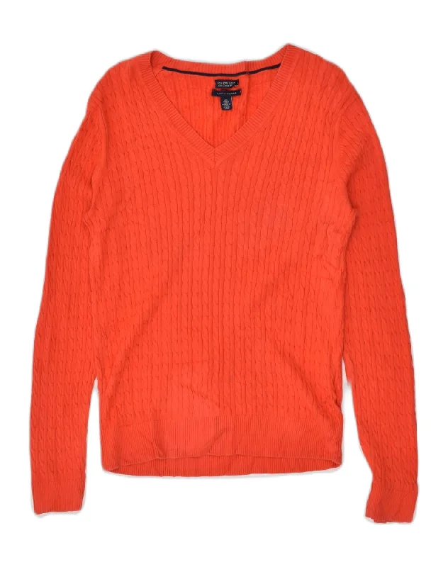 TOMMY HILFIGER Womens V-Neck Jumper Sweater UK 14 Large Red Cotton Fleece Sweater Nylon Polyester TOMMY HILFIGER Womens V-Neck Jumper Sweater UK 14 Large Red Cotton Fleece Sweater Nylon Polyester