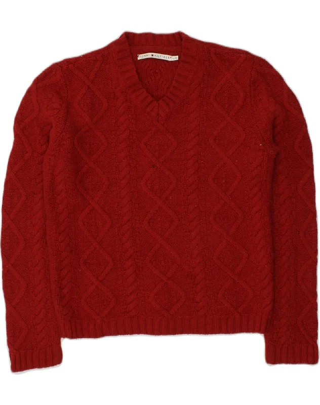 TOMMY HILFIGER Womens V-Neck Jumper Sweater UK 16 Large Red Wool Cashmere Blend Cotton Blend Poly Blend TOMMY HILFIGER Womens V-Neck Jumper Sweater UK 16 Large Red Wool Cashmere Blend Cotton Blend Poly Blend