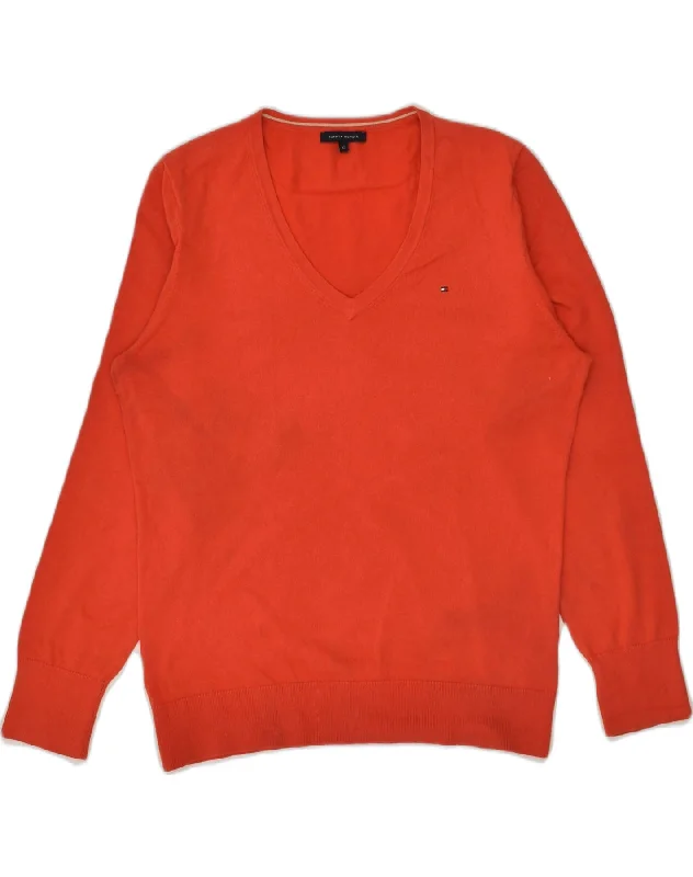 TOMMY HILFIGER Womens V-Neck Jumper Sweater UK 18 XL Red Cotton Handmade Hand-knitted Hand-woven TOMMY HILFIGER Womens V-Neck Jumper Sweater UK 18 XL Red Cotton Handmade Hand-knitted Hand-woven