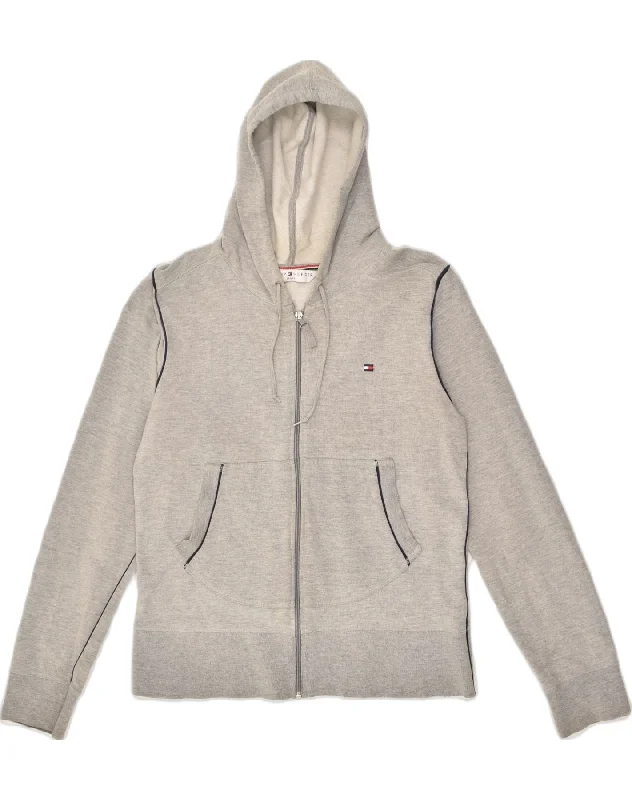 TOMMY HILFIGER Womens Zip Hoodie Sweater UK 14 Large Grey Cotton Beaded Sweater Sequined Faux Fur TOMMY HILFIGER Womens Zip Hoodie Sweater UK 14 Large Grey Cotton Beaded Sweater Sequined Faux Fur
