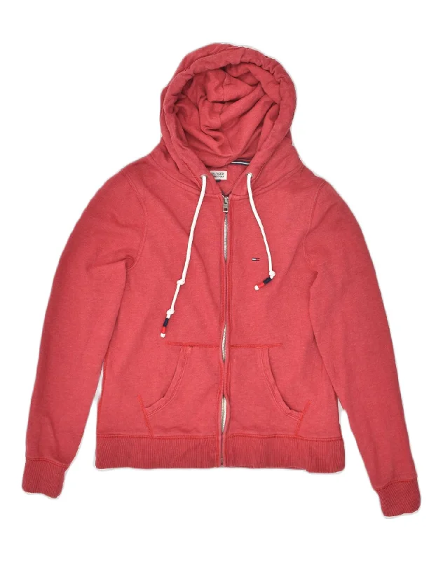 TOMMY HILFIGER Womens Zip Hoodie Sweater UK 14 Medium Red Cotton Cable Knit Ribbed Knit Lace Knit TOMMY HILFIGER Womens Zip Hoodie Sweater UK 14 Medium Red Cotton Cable Knit Ribbed Knit Lace Knit