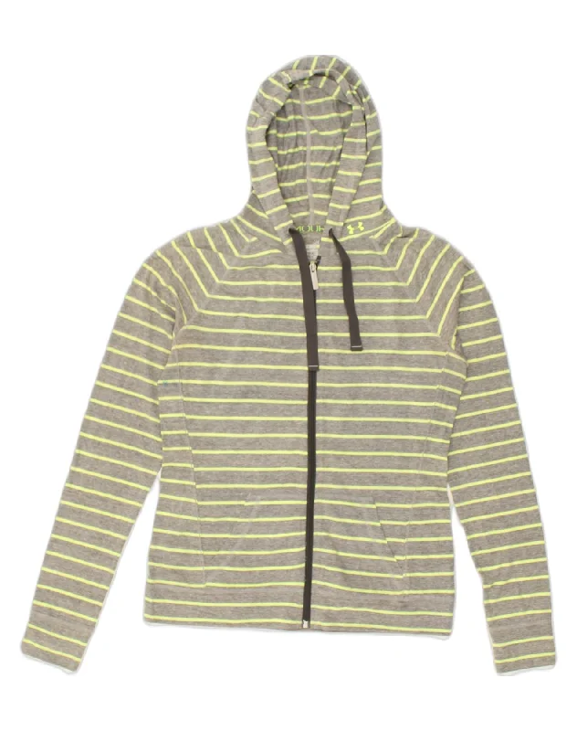 UNDER ARMOUR Womens Zip Hoodie Sweater UK 12 Medium Grey Striped Cotton Cotton Fabric Linen Fabric Terry Fabric UNDER ARMOUR Womens Zip Hoodie Sweater UK 12 Medium Grey Striped Cotton Cotton Fabric Linen Fabric Terry Fabric