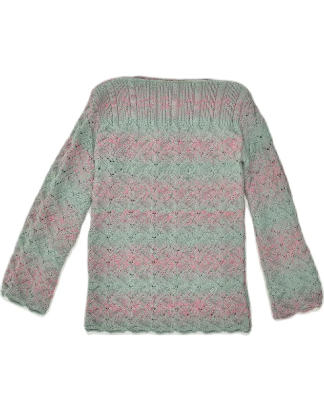 VINTAGE Womens Boat Neck Jumper Sweater UK 10 Small Green Striped Zippered Front Buttoned Front Snap Front VINTAGE Womens Boat Neck Jumper Sweater UK 10 Small Green Striped Zippered Front Buttoned Front Snap Front