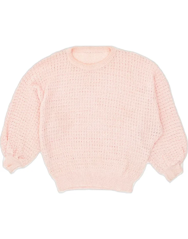 VINTAGE Womens Crew Neck Jumper Sweater UK 14 Medium Pink Cotton Ribbed Striped Patterned VINTAGE Womens Crew Neck Jumper Sweater UK 14 Medium Pink Cotton Ribbed Striped Patterned