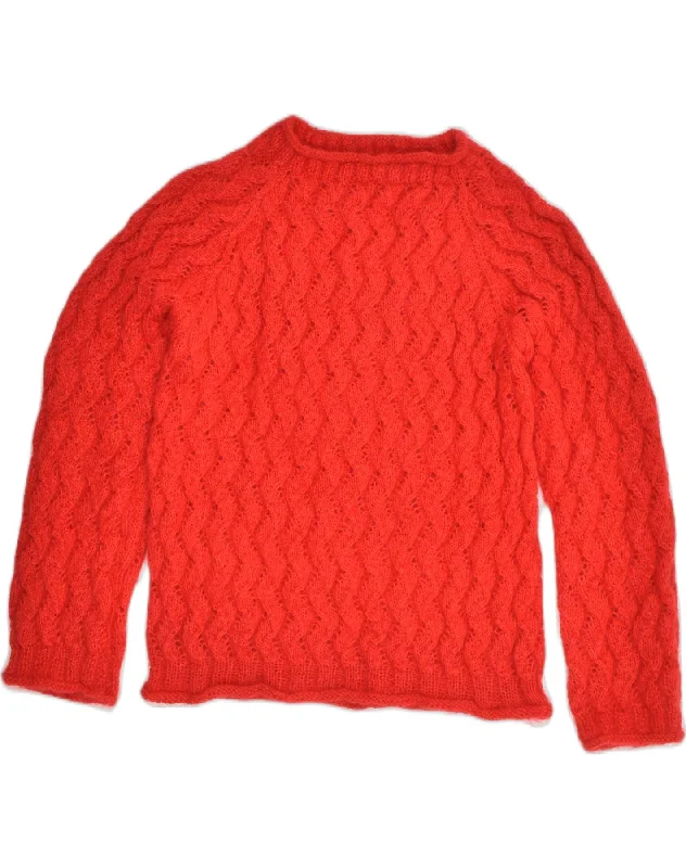 VINTAGE Womens Crew Neck Jumper Sweater UK 14 Medium Red Velvet Chenille Corduroy